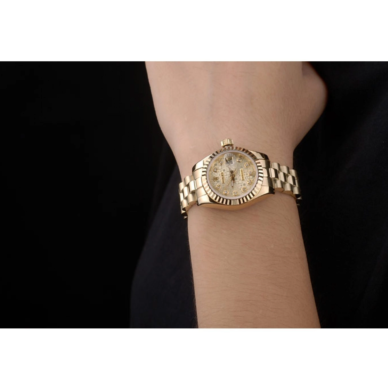 MiroTime 0808 Rolex DateJust Ribbed Pattern Gold Bezel Gold Dial